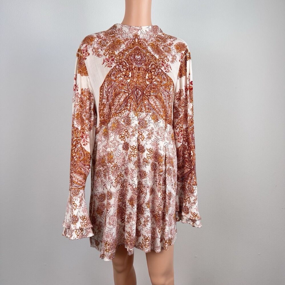 Free people Lady Luck Tunic Long Top Mini Dress Ivory Floral Print Flowy - Picture 4 of 12